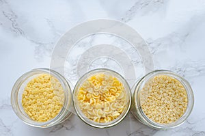 Variety of types and shapes of Italian pasta