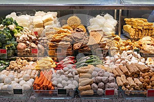 Variety types of Yong Tau Fu and dishes selling at hawker stall