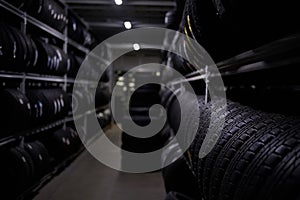 Variety of tyres at busy warehouse