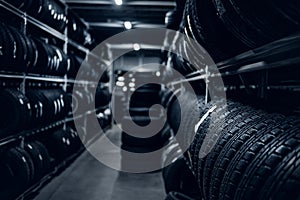 Variety of tyres at busy warehouse