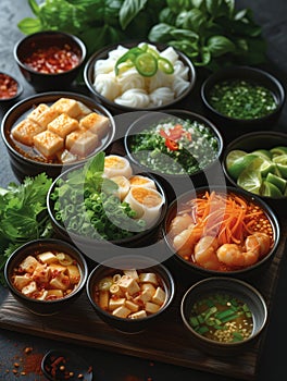 variety of Vietnamese dishes on the table