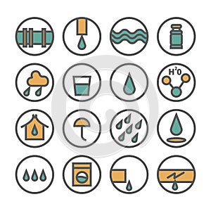 Variety of water set icon. Collection of water icons in flat line style vector illustration isolated on white background