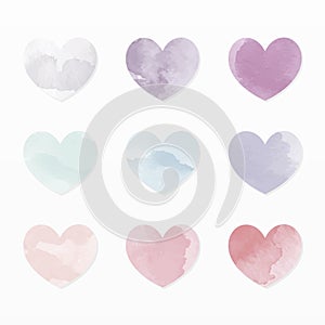 Variety of watercolor hearts set