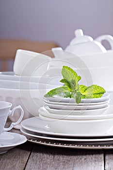 Variety of white dinnerware