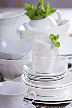 Variety of white dinnerware