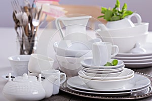 Variety of white dinnerware