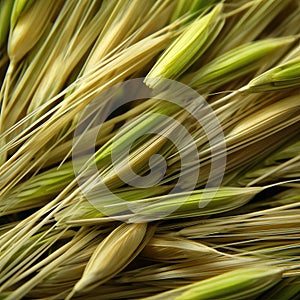 Variety of yellow wheat, barley grains, nature background. Harvest concept, screensaver