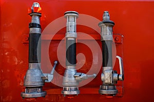 Varios of fire fighting hose nozzles. photo