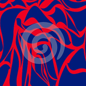 Various abstract blue shapes on red background, texture background