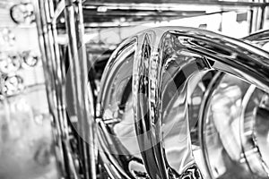 Various alloy wheels in store, selective focus.