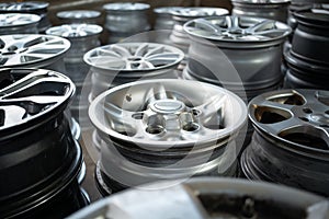 various alloy wheels in tire store