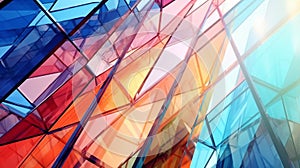 Various angles of contemporary coloreful abstract glass architecture