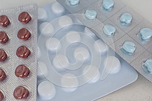 Various antihypertensive tablet brands for sale at a pharmacy or drug store