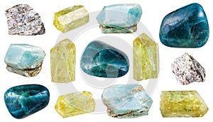Various apatite crystals, rocks and gemstones