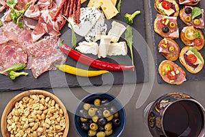 Various appetizers on slate plate