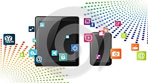 Various applications for mobile devices on abstract background