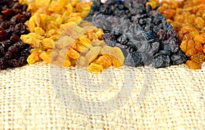 Various assorted raisins background