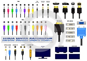 Various audio jack plug for sound system or usb universal audio mixer connector