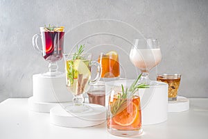 Various autumn winter alcohol cocktails