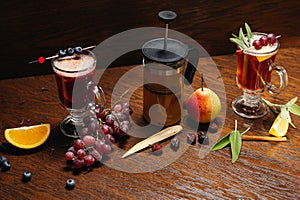 Various autumn or winter seasonal alcohol hot cocktails.