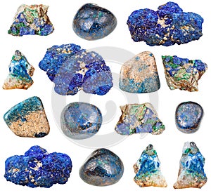 Various Azurite gem stones isolated on white photo