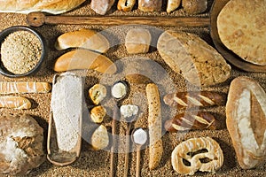 Various bakery on wheat background