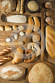 Various bakery on wheat background