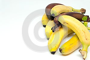 Various bananas baby bananas and red bananas on white background