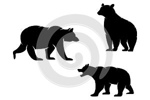 various bear silhouettes on the white background, bear icon set