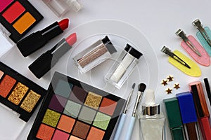 Various Beauty Products on White Background
