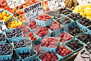 Various Berries in a farmer market