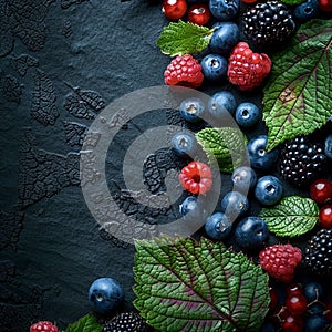 Various berries and leaves adorn the table, showcasing natures bounty