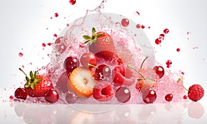 various berries and water splash, ai generative