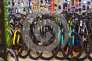 various bikes displayed in bicycle shop