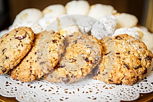 Various biscuits on a plate in a bakery