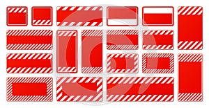 Various blank red warning signs with diagonal lines. Attention, danger or caution sign, construction site signage