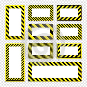 Various blank warning signs with diagonal lines. Red attention, danger or caution sign, construction site signage