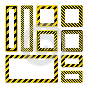 Various blank warning signs with diagonal lines. Red attention, danger or caution sign, construction site signage