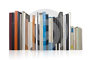Various books in a row, isolated, free copy space