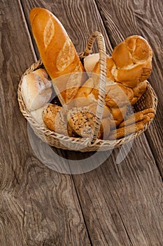 Various bread loaves in basket