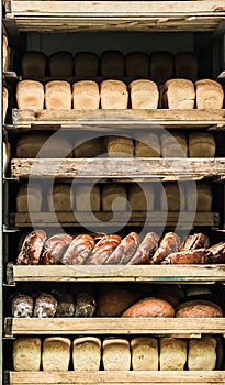 Various bread type on shelf. photo