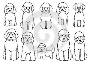 Cartoon doodle dogs sitting line art bundle photo