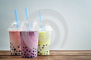 Various Bubble Tea in a plastic cups