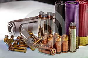 Various Bullets and Shells for Various Guns, With a Gun