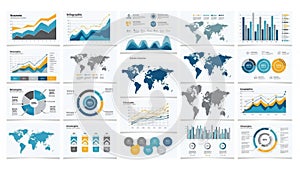 Various business charts and graphs isolated on white background