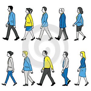 Various businesspeople walking character vector