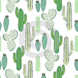 Various cacti desert vector seamless pattern. Abstract thorny plants nature fabric print.