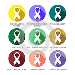 Various Cancer Awareness Ribbon Symbols Icon Set
