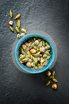 Various Cardamom Spices in Authentic Turkish Bowl