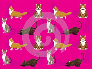 Various Cat Breeds Cartoon Seamless Wallpaper Background